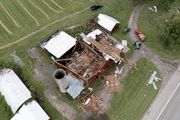 Tornado damage pictured Showerman Farms on Stockbridge Road near Webberville on Friday on Aug. 25, 2023. A tornado roared through the farm on Thursday night. (Neil Blake | MLive.com)